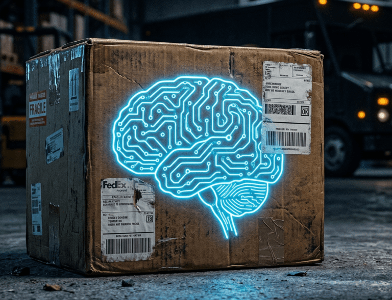 Fedex-and-BABA1 box that is being shipped in a warehouse